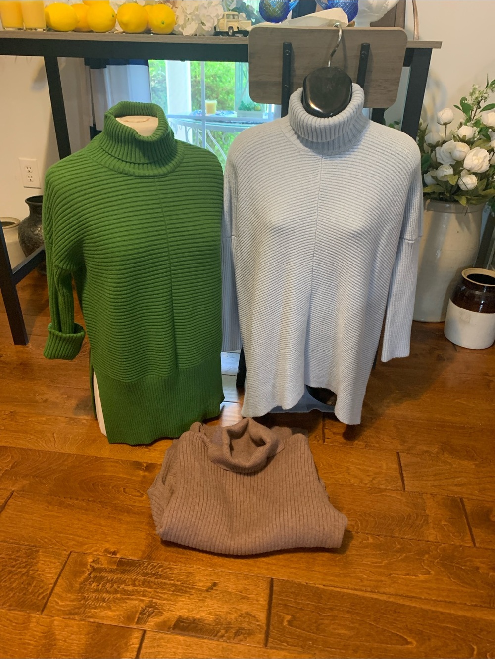 Women’s Ribbed Turtleneck Sweater - Green, Light Blue, Brown